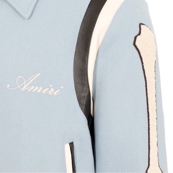🧥 🆕 AMIRI Bones Wool Blend Varsity Jacket in color slate blue size XX-Large - Picture 7 of 8